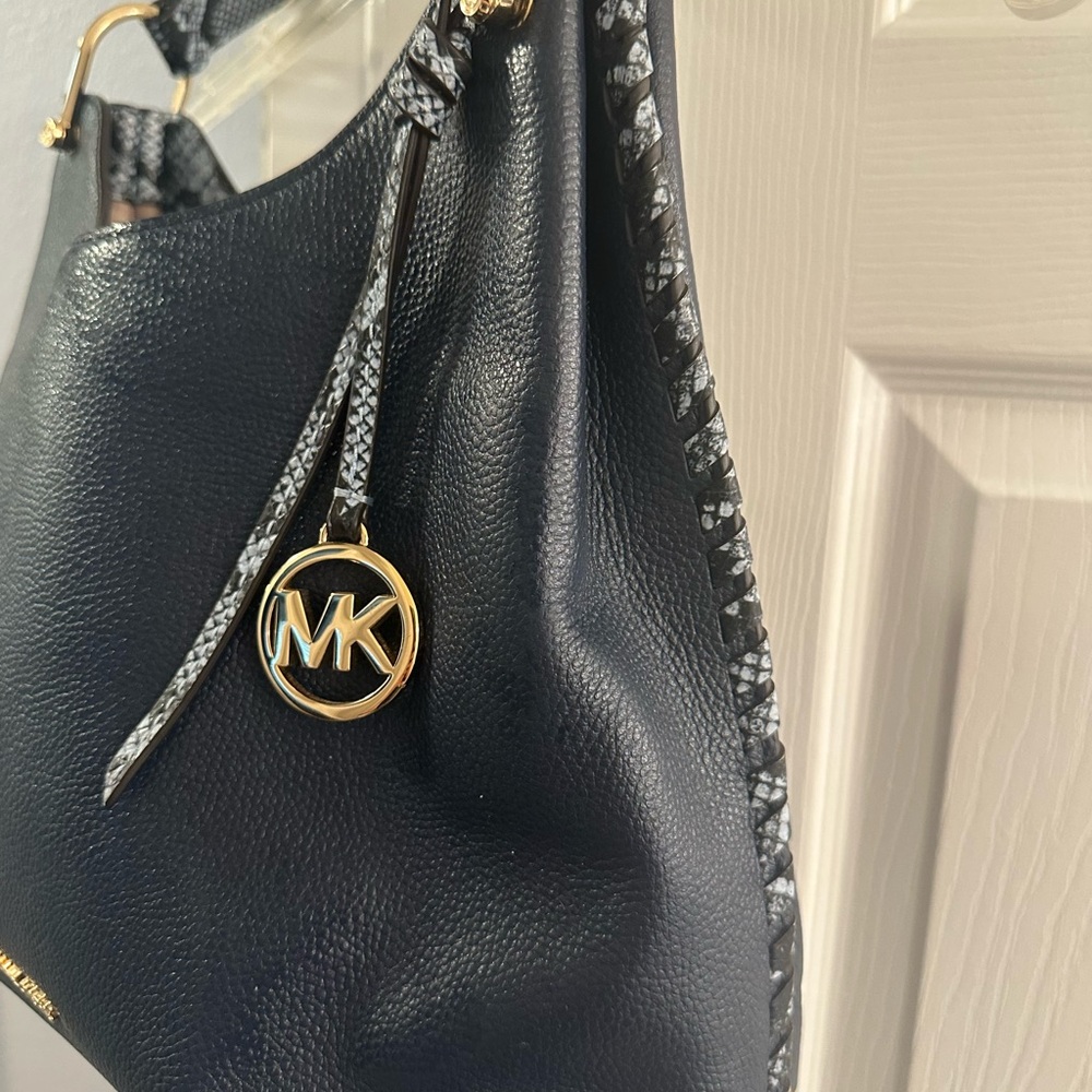 Michael Kors Blue and Gold Shoulder Bag with Snakeskin accents